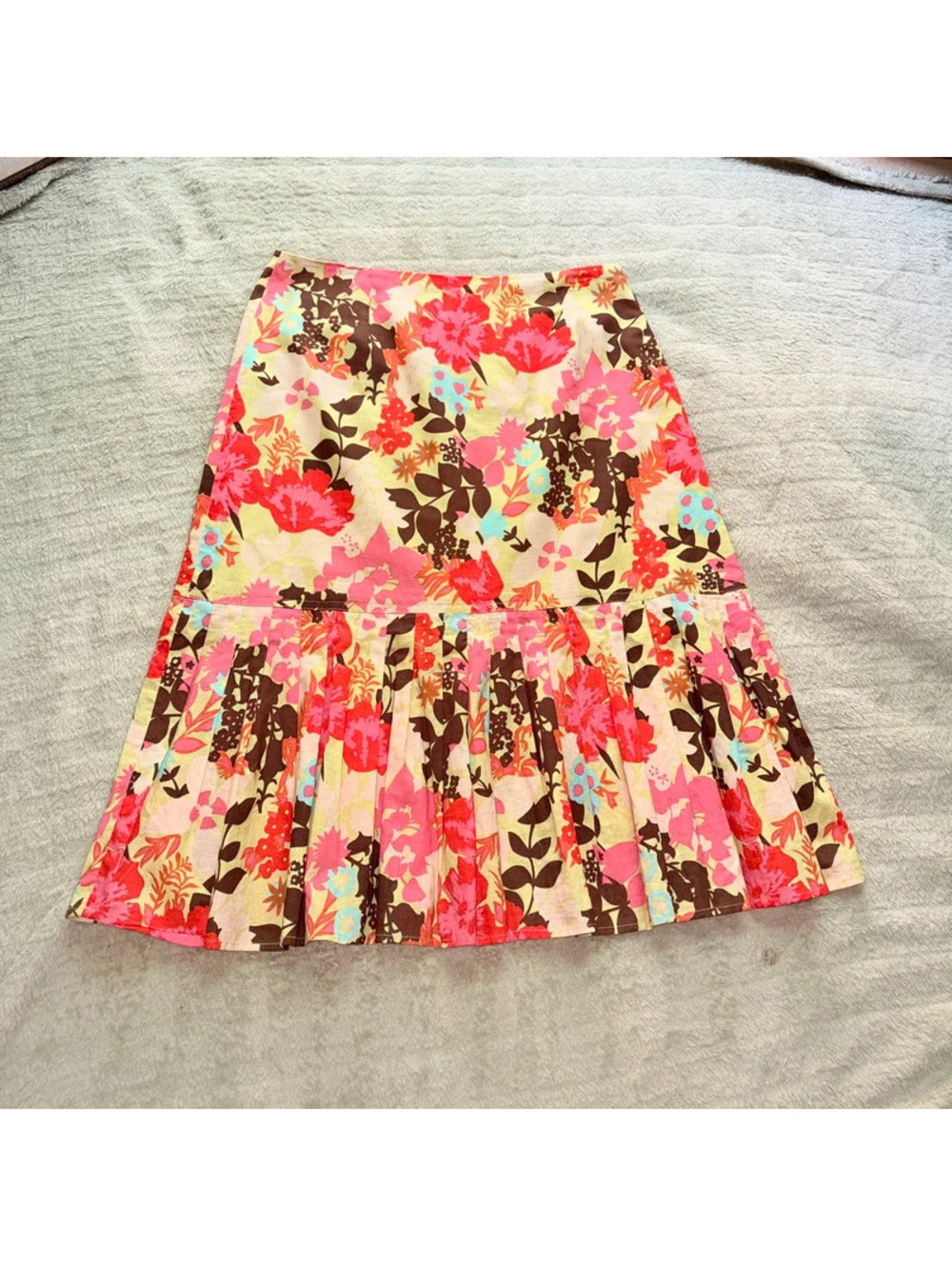 Floral Pleated Boho Chic Vibrant Orange, pink, and yellow Skirt